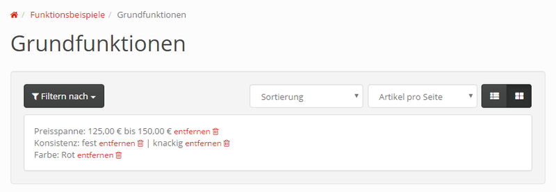 Minimale Integration des Filter Info Drops in der "Improve Search" Box des Evo Templates