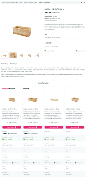 �hnliche Artikel via Compare Drop auf Artikeldetailseiten unseres Demoshops