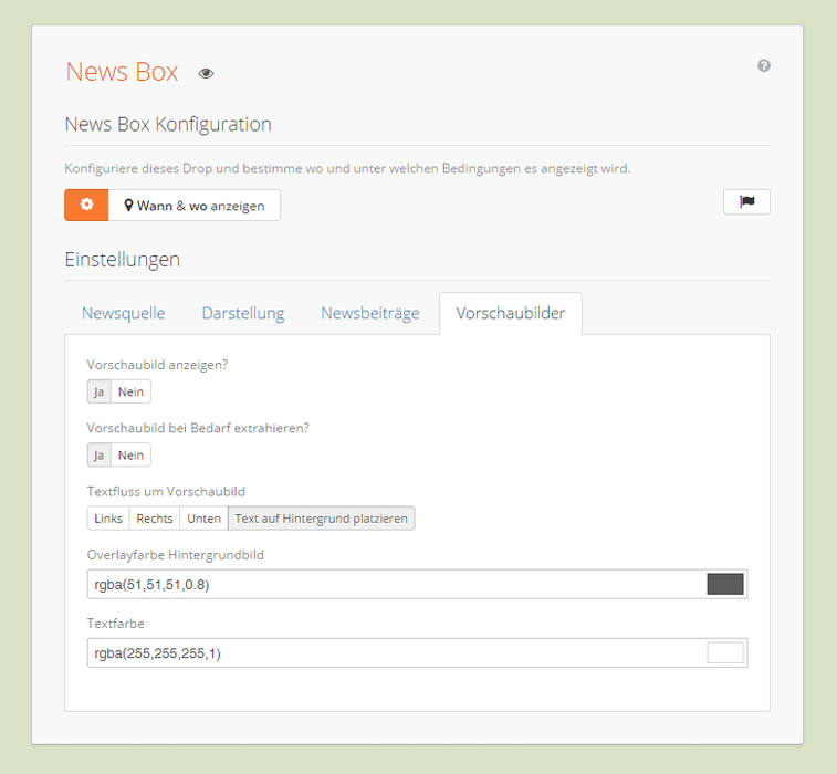 News Box Backend - Einstellungen zu Vorschaubildern