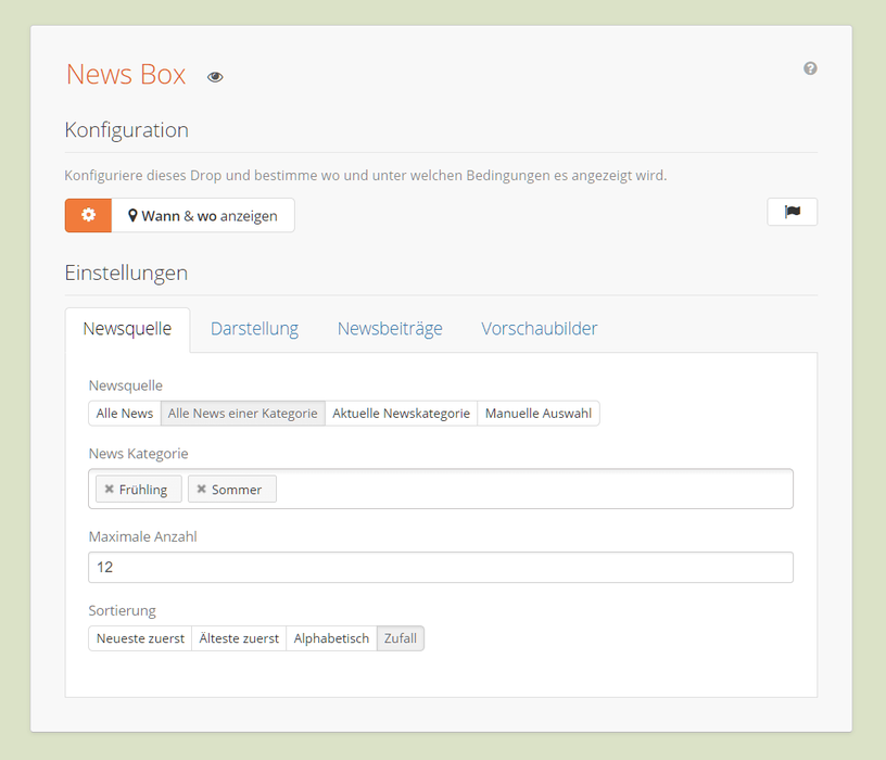 News Box Backend Einstellungen - Auswahl der Newsquelle