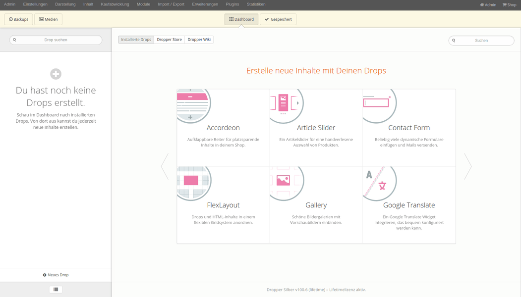 Dropper Dashboard im Backend