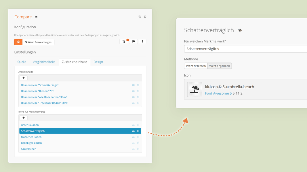 Konfiguration zus�tzlicher Inhalte f�r Shopdaten - hier das Zuweisen von Icons f�r Merkmalwerte