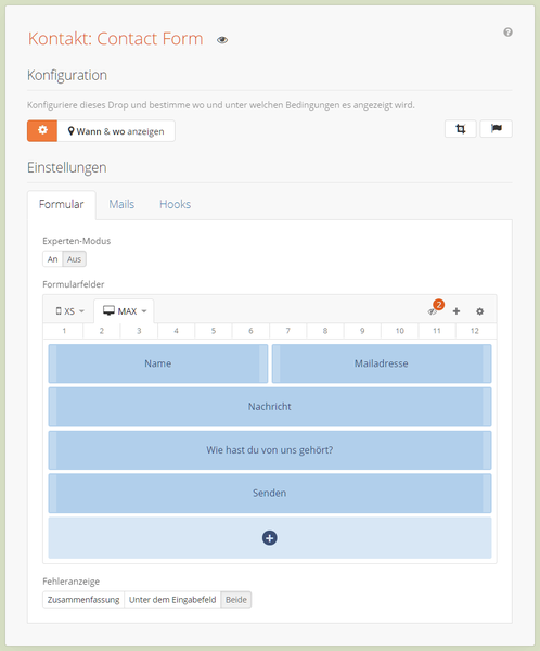 Formularelemente im Contact Form 2 Grid