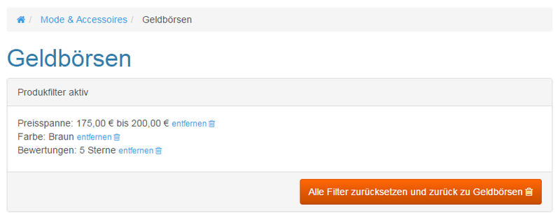 Filter Info Container im Evo Theme Cerulean (JTL-Shop 4)