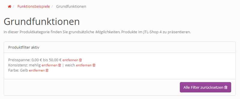 Filter Info Ausgabe im Evo Theme Simplex (JTL-Shop 4)