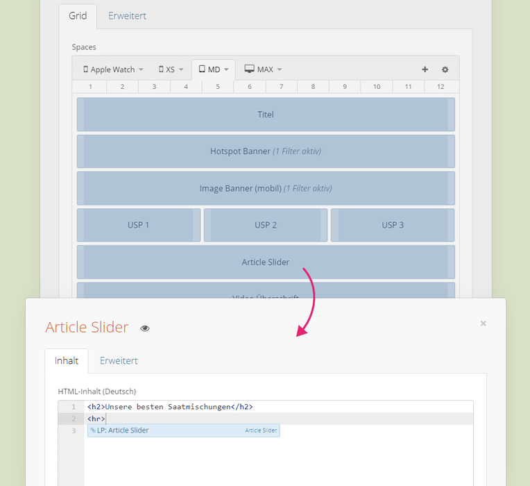 Flex Layout Space mit Content (HTML + verlinktes Drop)