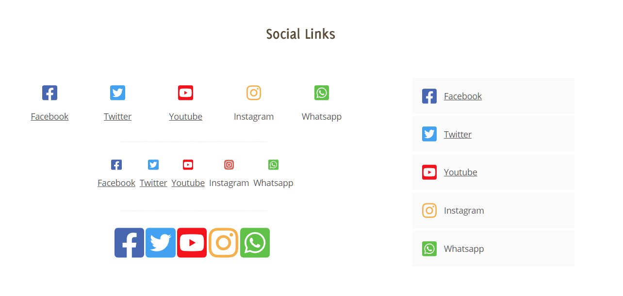 Anwendungsbeispiele 2: Links auf soziale Netzwerke in verschiedenen Layouts