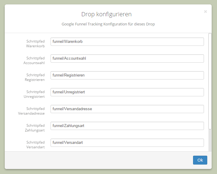 Konfiguration des Drops im Backend mit Voreinstellungen