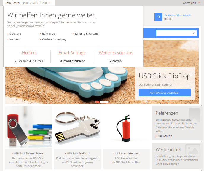 FlashUSB Startseite mit vielen DropItems