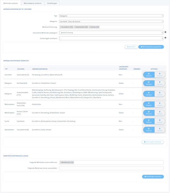 Feature Sorter Regeln im JTL-Shop 5 Backend