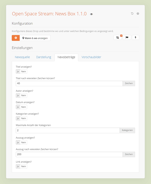 News Box Backend - Auswahl der anzuzeigenen Inhalte der News