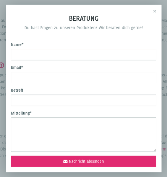 Contact Form Drop im Popup
