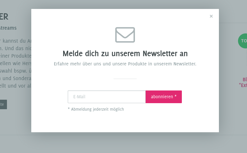Newsletteranmeldung im Popup