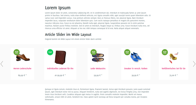 Article Slider in einem Wide Layout