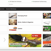 Flex Menu aufgeklappt, mit Kategorie- und Herstellerlisten in verschiedenen Templates.