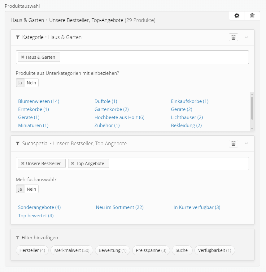 Produktfilter Control