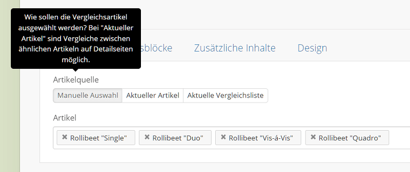 Auswahl der Artikel via Datenquellen im Drop Backend
