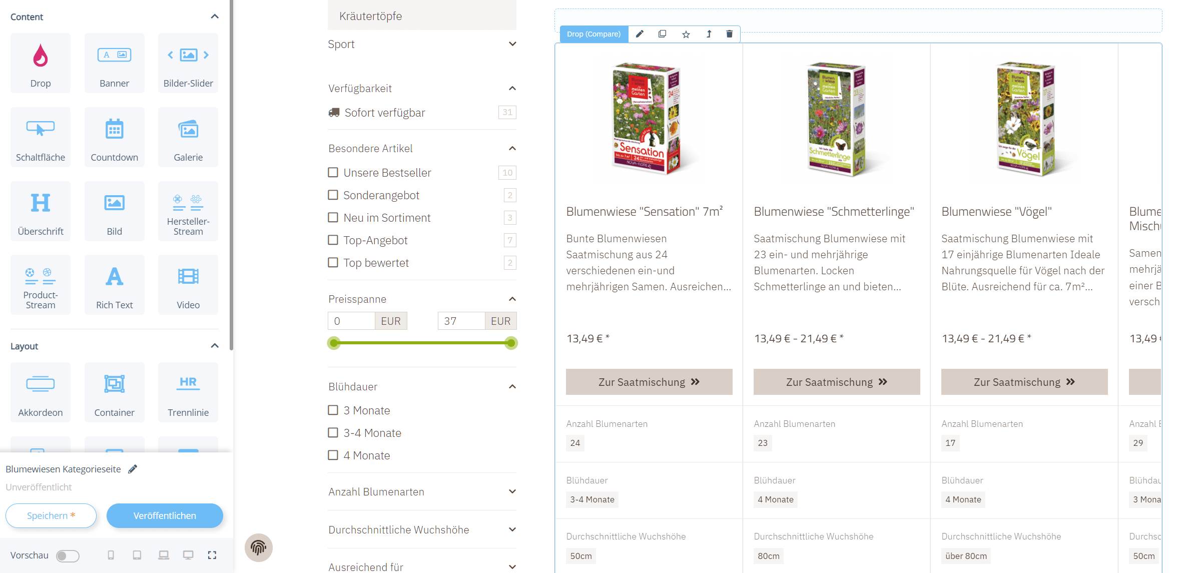 Compare Drop als Portlet im OnPage Composer