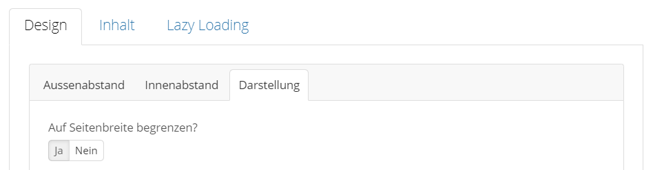Option Seitenbreite im Drop Container