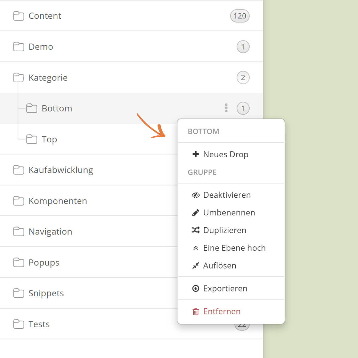 Neues Aktionsmen� in der Dropper Sidebar