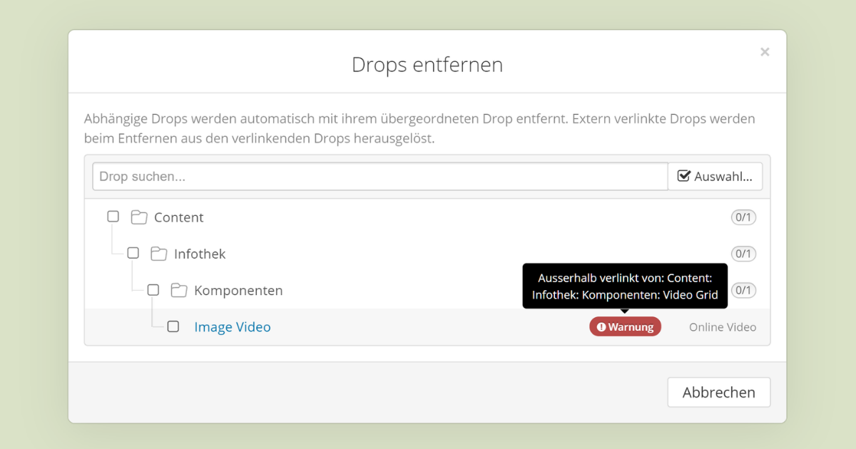 Tooltip-Warnhinweis bei einem noch anderswo verwendeten Drop