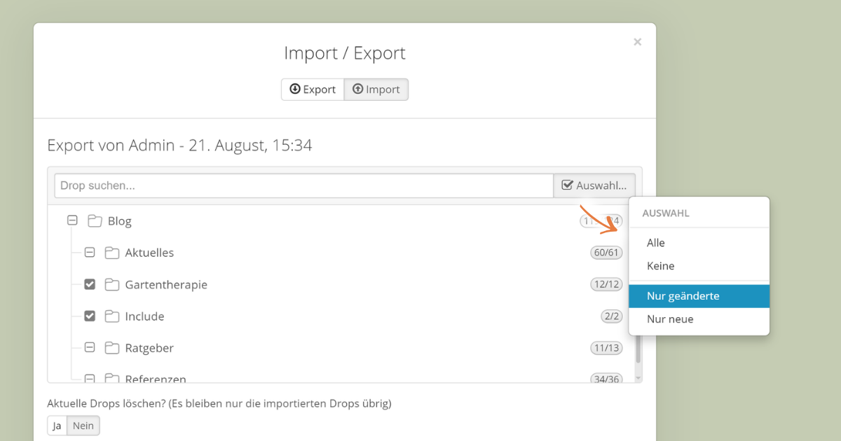 Status-Badges beim Import in der Dropper Sidebar
