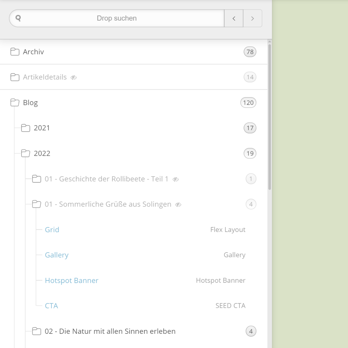 Deaktivierte Gruppe in der Dropper Sidebar