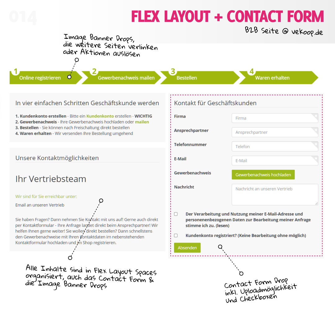 Flex Layout und Contact Form auf vekoop.de