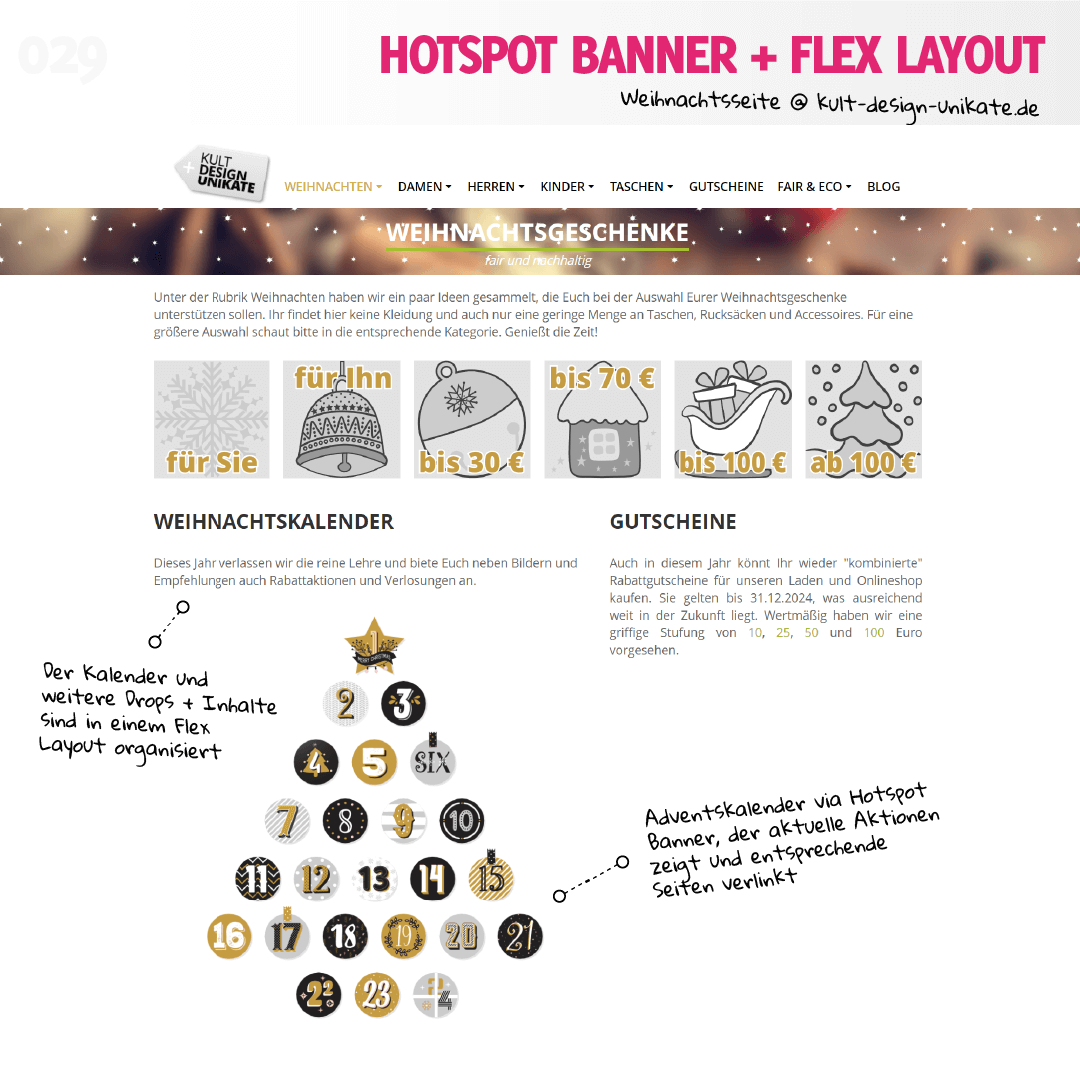 Hotspot Banner und Flex Layout auf kult-design-unikate.de