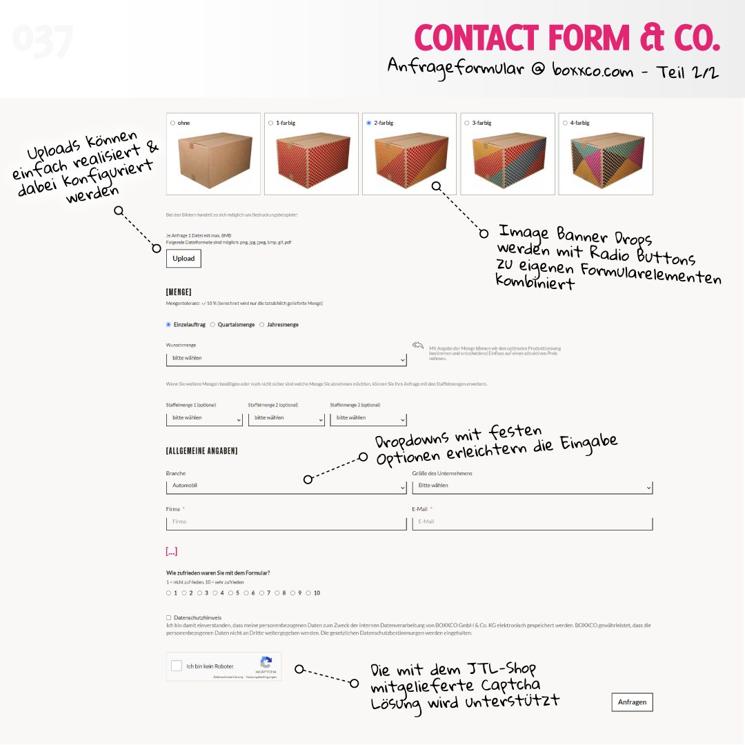 Contact Form mit Image Banner auf boxxco.com