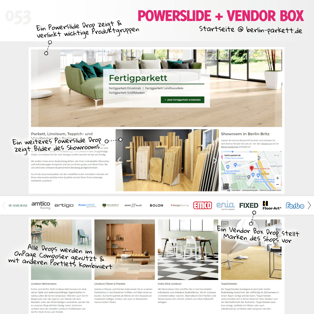 Powerslide, Flex Layout & Vendor Box auf berlin-parkett.de