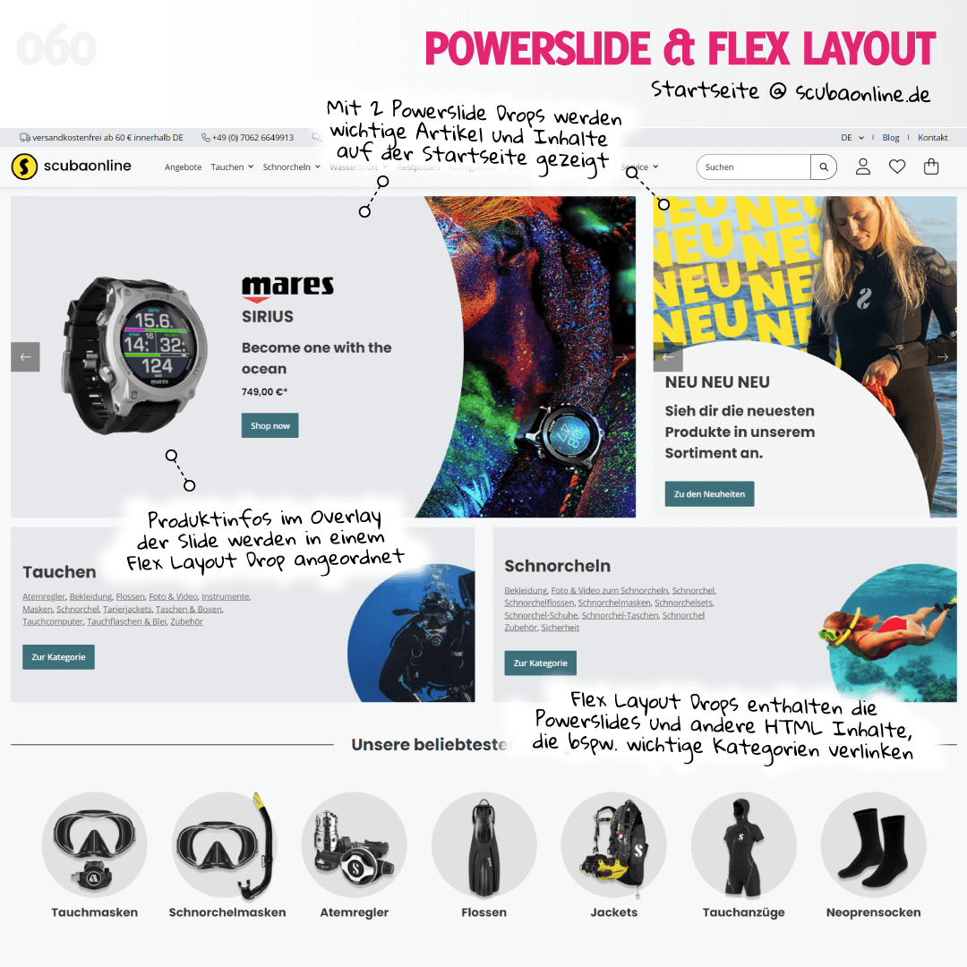 Powerslides & Flex Layouts auf scubaonline.de