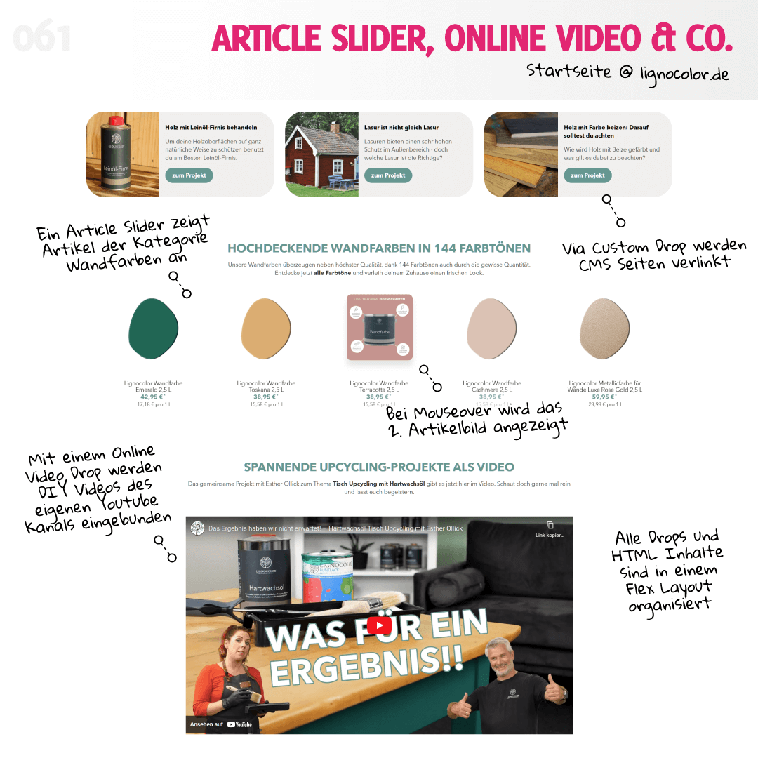 Article Slider, Online Video und mehr auf lignocolor.de