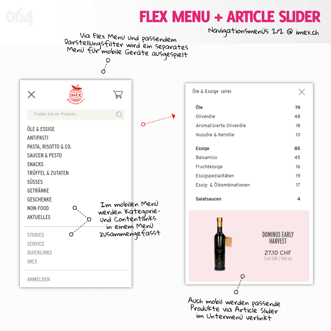 Mobile Flex Menu auf imex.ch
