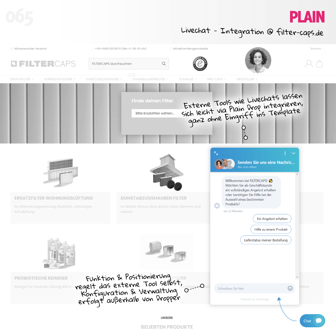Chat Integration via Plain auf filter-caps.de