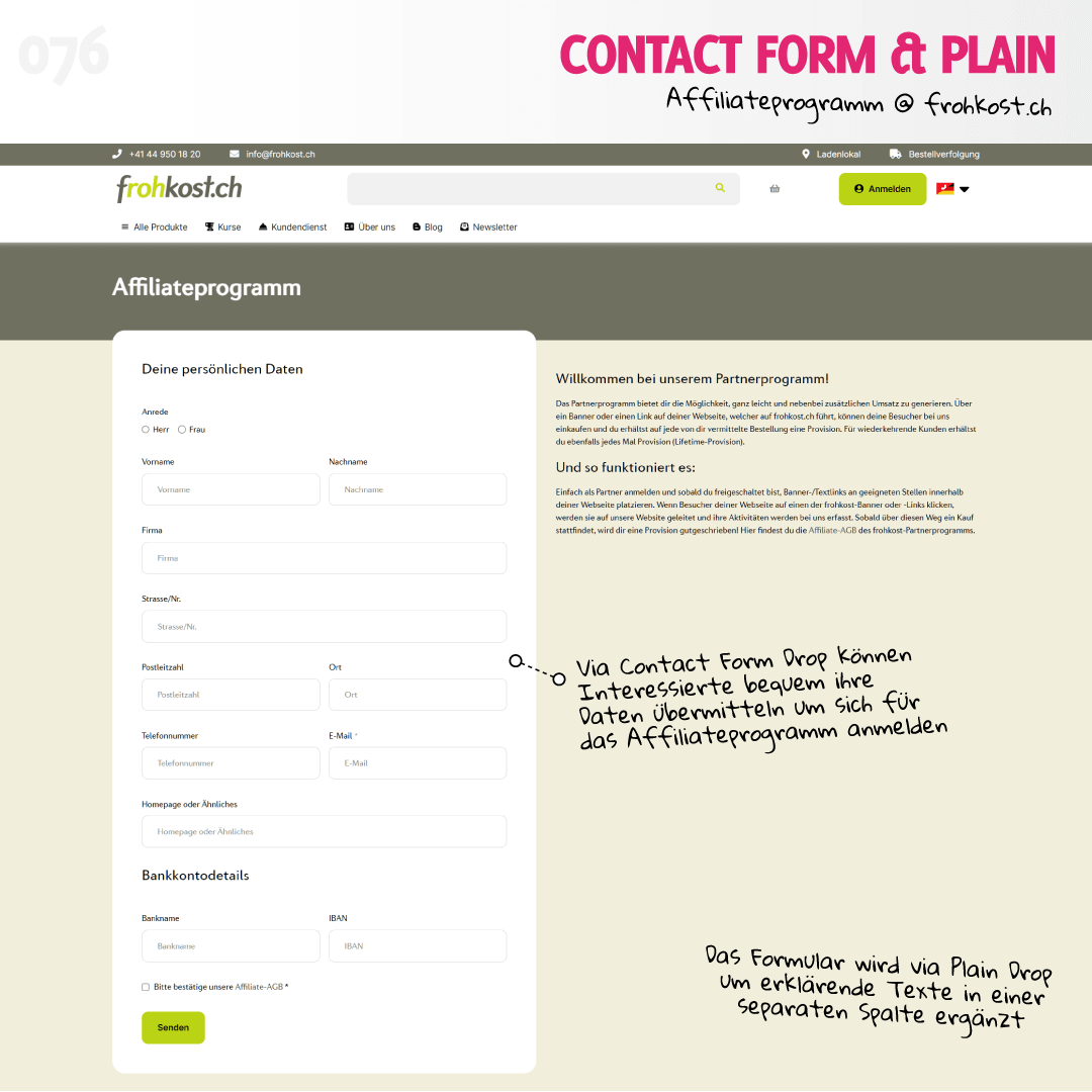 Anmeldung zum Affiliateprogramm @ frohkost.ch