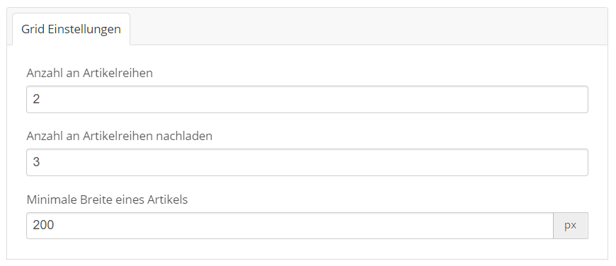 Grid Settings im Drop Backend