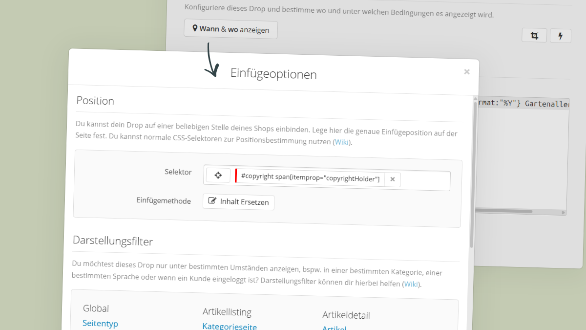 Einf�geoptionen im Drop - hier via CSS Selektoren
