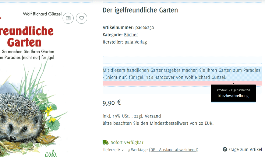 Drop Zone Kurzbeschreibung auf Artikeldetailseite im Zone Picker